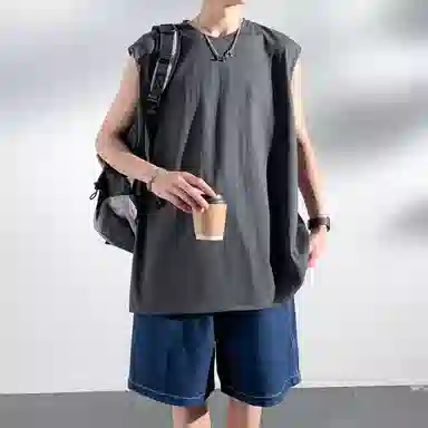 大卫贝肯 基础款美式高街套头坎肩纯色简约无袖宽松背心 男女同款