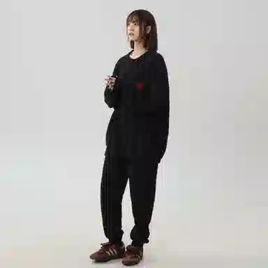 大卫贝肯 简约复古爱心提花宽松休闲可外穿纯色半边绒透气柔软亲肤高弹力长袖圆领情侣居家睡衣套装 男女同款
