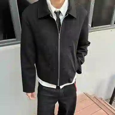 悍戈 纯色刺绣翻领垫肩拉链复古痞帅宽松潮流百搭小众开衫外套夹克 男女同款