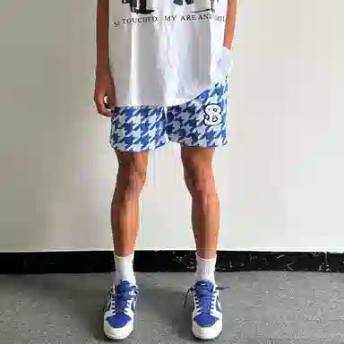 虫小绿 美式复古千鸟格透气速干休闲运动风篮球裤 男女同款