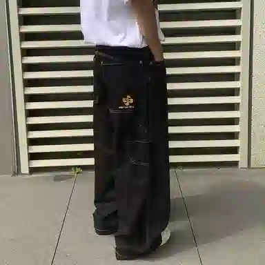 悍戈 美式复古刺绣解构多口袋宽松休闲裤牛仔裤 男女同款