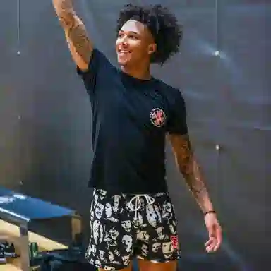 美式高街复古人像满印冰丝透气速干三分户外休闲短裤篮球裤 男女同款