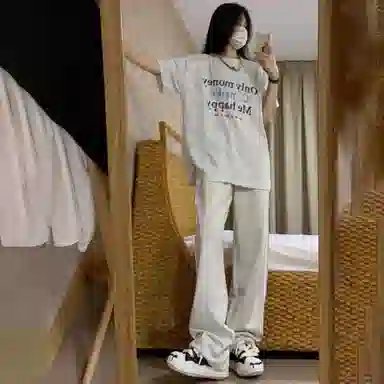 虫小绿 美式高街风三条杠中腰系带宽松阔腿垂感透气百搭通勤运动长裤休闲裤 男女同款