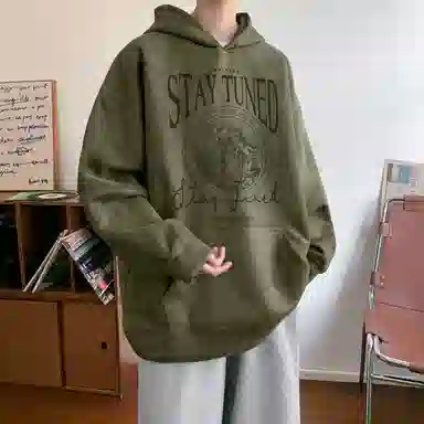 悍戈 美式复古简约舒适慵懒通勤百搭连帽套头卫衣 男女同款