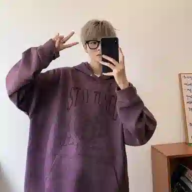 悍戈 美式复古简约舒适慵懒通勤百搭连帽套头卫衣 男女同款