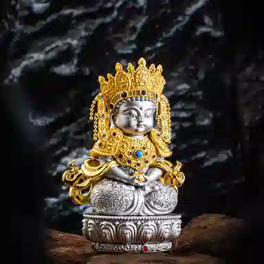 【慈悲与智慧】 喜三福 释迦牟尼佛十二岁等身药师沃来佛觉沃仁波切铜像 藏式民族风办公室茶室内装饰品#好运 铜 摆件 男女同款情侣款