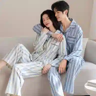 莫代尔 纯棉纯色亲肤舒适翻领开衫可外穿长袖长裤睡衣套装 男女同款