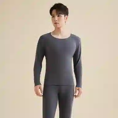 莫代尔 双面绒面料萃取山茶油圆领打底衣打底裤秋冬季抗寒舒适 保暖套装 男款
