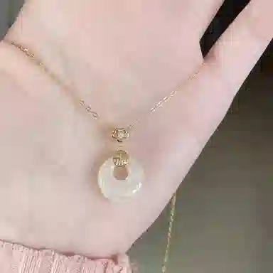 【纯银999|福气满满】 老庙 好运玉满福镶玉平安扣锁骨链 小众新中式显白清冷如意 转运平安聚财气质#好运 玉髓 项链 女款