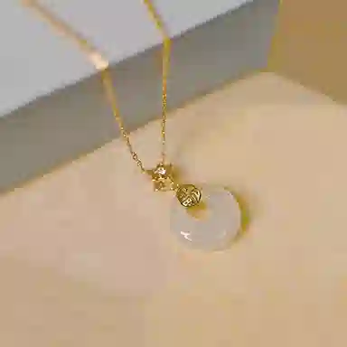 【纯银999|福气满满】 老庙 好运玉满福镶玉平安扣锁骨链 小众新中式显白清冷如意 转运平安聚财气质#好运 玉髓 项链 女款