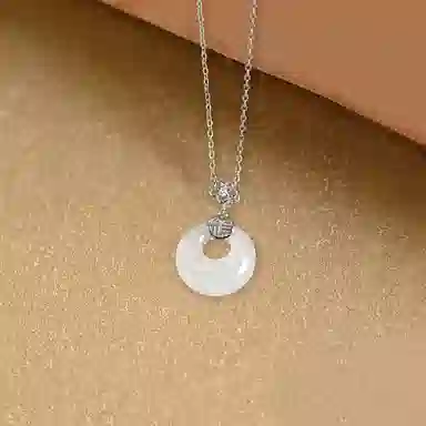 【纯银999|福气满满】 老庙 好运玉满福镶玉平安扣锁骨链 小众新中式显白清冷如意 转运平安聚财气质#好运 玉髓 项链 女款