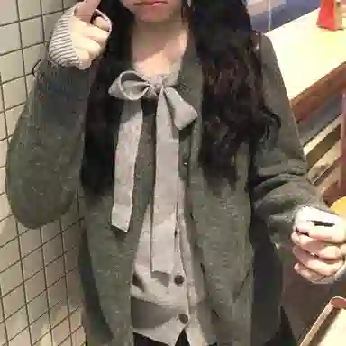 桴生 韩系秋冬慵懒温柔风假两件拼接开衫女装针织衫 女款