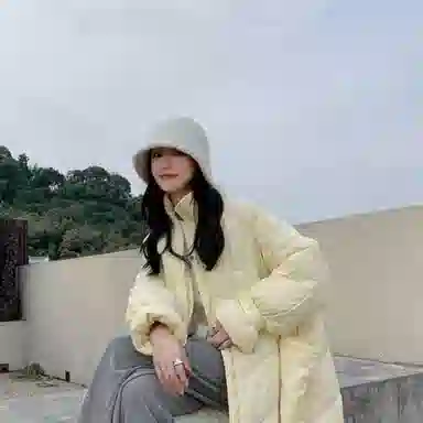 敲模女孩 韩系学院风长款过膝宽松加厚面包服棉服 女款