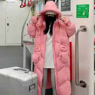 敲模女孩 韩系学院风长款过膝宽松加厚面包服棉服 女款