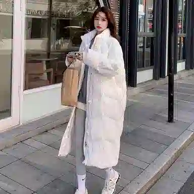 敲模女孩 韩系学院风长款过膝宽松加厚面包服棉服 女款