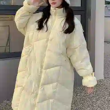 敲模女孩 韩系学院风长款过膝宽松加厚面包服棉服 女款