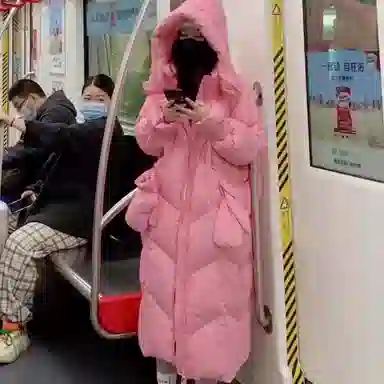 敲模女孩 韩系学院风长款过膝宽松加厚面包服棉服 女款