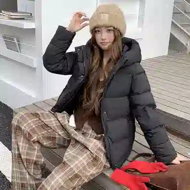 敲模女孩 韩系学院外套宽松面包连帽棉服 女款