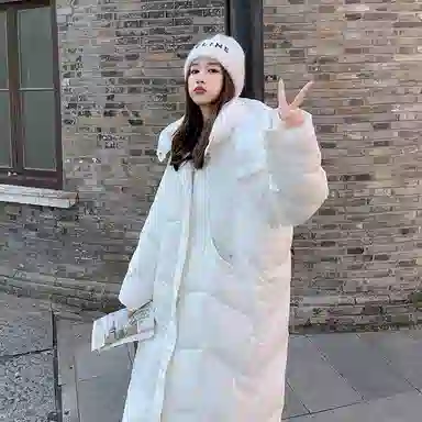 敲模女孩 韩系学院风长款过膝宽松加厚面包服棉服 女款