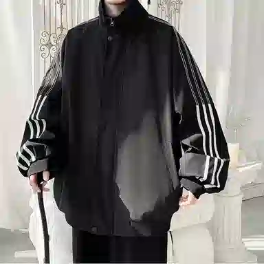 拓菲 立领三条杠运动风外套女春秋季宽松美式设计感条纹撞色拼接棒球服夹克 男女同款