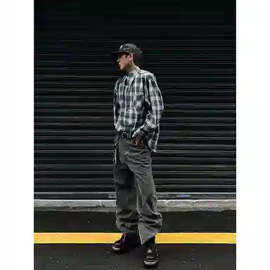 拓菲 美式复古韩系格子重磅磨毛衬衣早春松弛感休闲宽松外套衬衫 男女同款