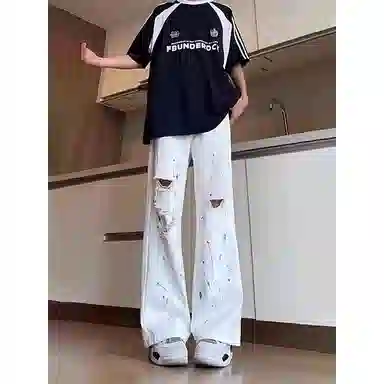 拓菲 美式高街宽松直筒潮牌痞帅薄款牛仔裤 男女同款