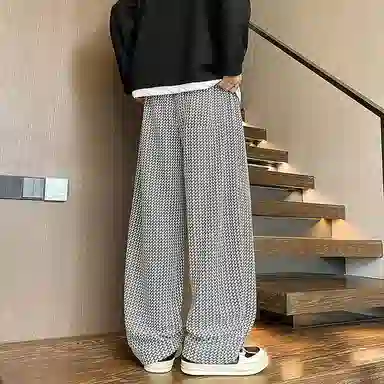 拓菲 菱格提花针织卫裤男秋季宽松阔腿小香风裤子美式垂感老钱风休闲裤 男女同款