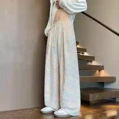 拓菲 彩虹糯米裤女秋季季高腰慵懒垂感直筒小个子针织加绒阔腿裤子休闲裤 男女同款