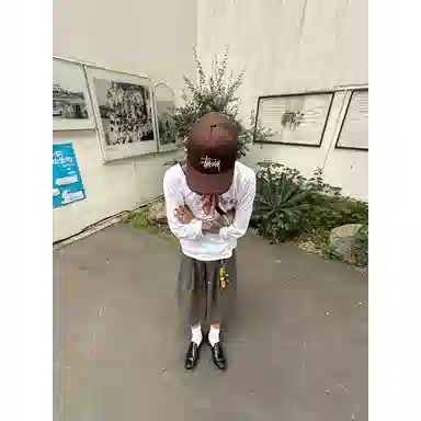 拓菲 美式千鸟格拼接老钱风阔腿西裤七分休闲短裤 男女同款