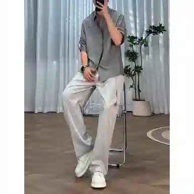拓菲 飘带直筒西裤垂坠感高级感冰丝裤子男款夏季显腿长阔腿休闲裤 男女同款