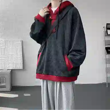 拓菲 美式简约复古春秋潮牌连帽撞色解构拼接宽松设计感情侣休闲外套卫衣 男女同款