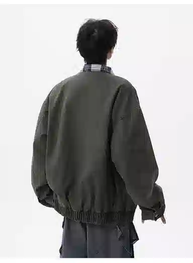 拓菲 美式复古格子翻领男款秋季潮牌水洗做旧宽松短款廓形工装外套夹克 男女同款