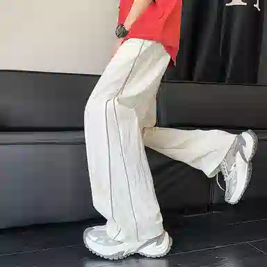 拓菲 轻薄凉感裤子夏季薄款美式宽松直筒条纹运动休闲裤 男女同款