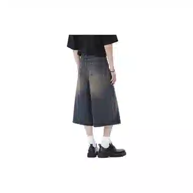 拓菲 阔腿复古水洗直筒牛仔短裤 男女同款