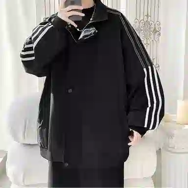 拓菲 立领三条杠运动风外套女春秋季宽松美式设计感条纹撞色拼接棒球服夹克 男女同款