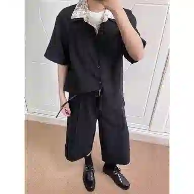 拓菲 痞帅高街复古高级感气质短袖衬衫 男女同款