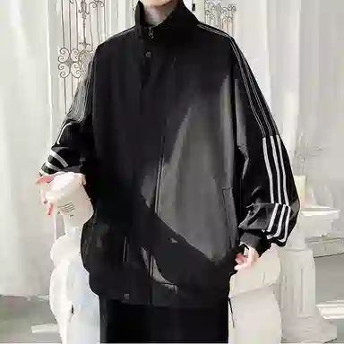 拓菲 立领三条杠运动风外套女春秋季宽松美式设计感条纹撞色拼接棒球服夹克 男女同款