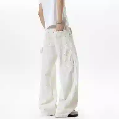 拓菲 美式小众设计感泼墨伐木裤男女复古做旧休闲弯刀潮牛仔裤 男女同款