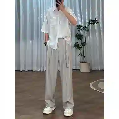 拓菲 飘带直筒西裤垂坠感高级感冰丝裤子男款夏季显腿长阔腿休闲裤 男女同款