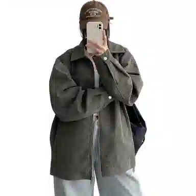 拓菲 美式复古高街满印扎染灯芯绒上衣落肩休闲百搭宽松翻领夹克 男女同款