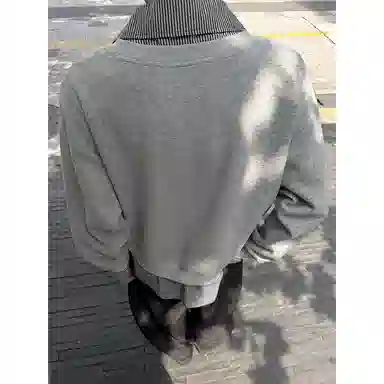 拓菲 美式设计感拼接衬衫领假两件长袖男宽松情侣休闲打底衫卫衣 男女同款