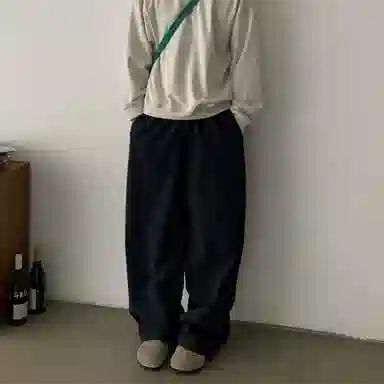 拓菲 美式复古条纹阔腿裤宽松直筒弯刀休闲裤痞帅百搭长裤 男女同款