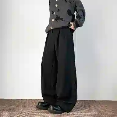 拓菲 廓形垂感褶皱半松紧小西裤男装秋季直筒设计阔腿拖地西装长裤休闲裤 男女同款
