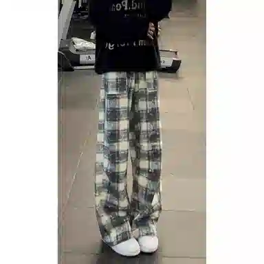 拓菲 美式复古格子长裤裤子男款秋春垂感高级感直筒裤宽松运动休闲牛仔裤 男女同款