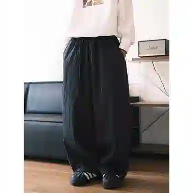 拓菲 美式高街时尚复古竖条纹棉弯刀阔腿裤可束脚可拖地休闲裤 男女同款