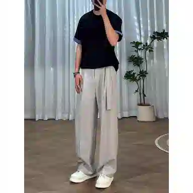 拓菲 飘带直筒西裤垂坠感高级感冰丝裤子男款夏季显腿长阔腿休闲裤 男女同款