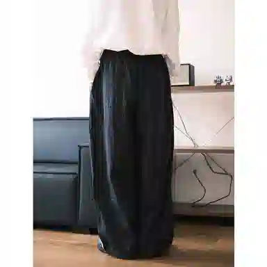 拓菲 美式高街时尚复古竖条纹棉弯刀阔腿裤可束脚可拖地休闲裤 男女同款