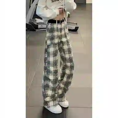 拓菲 美式复古格子长裤裤子男款秋春垂感高级感直筒裤宽松运动休闲牛仔裤 男女同款