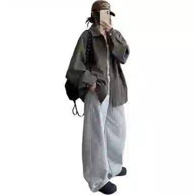 拓菲 美式复古高街满印扎染灯芯绒上衣落肩休闲百搭宽松翻领夹克 男女同款