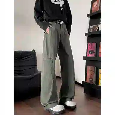 拓菲 美式复古水洗牛仔裤男秋季宽松纯色直筒裤显瘦工装阔腿休闲裤 男女同款